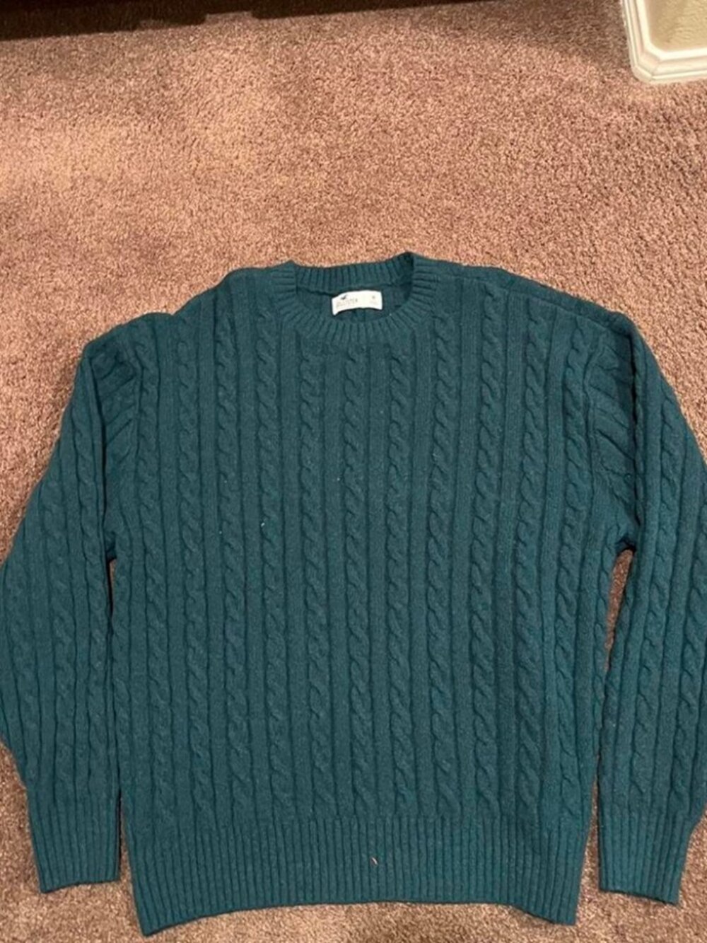 Dark Green Cable Knit Crewneck Sweater